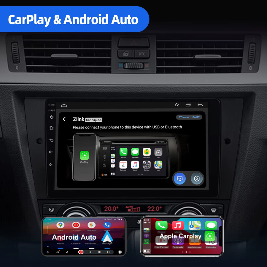 ESSGOO Android 13 Autoradio mit 9 Zoll Touchscreen, Carplay, Android Auto, GPS und Bluetooth für BMW 3er E90 E91 E92 E93 (2005-2013), Schwarz - Bild 2