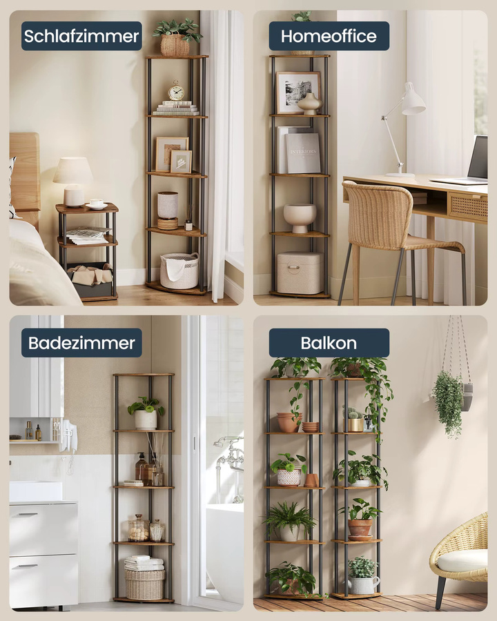 SONGMICS HOME Eckregal mit 5 Ebenen in Braun im Industrial-Design - Bild 3