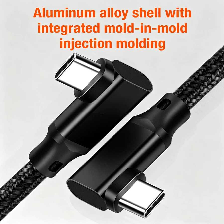 Nephy USB-C Doppel-Elbow Datenkabel Schwarz, USB 3.2 Gen2 20Gbps, 4K Video, 240W Schnellladekabel für Macbook Pro und Samsung - Bild 2