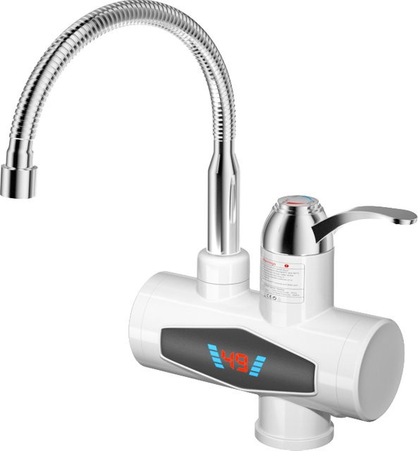 ATWFS Flexibler Schwanenhals-Elektro-Wasserhahn in Weiß mit 360 Grad Schwenkfunktion und LED-Digitaltemperaturanzeige für Heiß- und Kaltwasser - Bild 1
