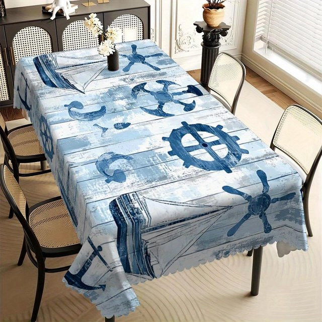 JMG Household Supplies Tischdecke mit nautischem Segelboot und Anker Print in Blau, Fleckenabweisend, B: 100 cm, T: 160 cm - Bild 1