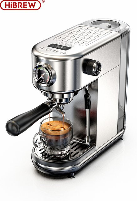 HiBREW H10B Halbautomatische Espresso-Kaffeemaschine mit 20 Bar, temperaturverstellbar, Silber/Edelstahl - Bild 1