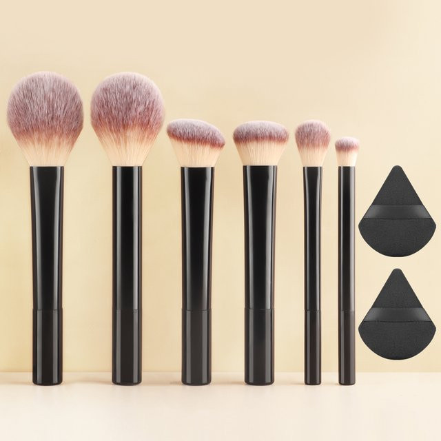Ronshadow Pinselset, 6-teilig, Schwarz, für Gesicht und Augen, mit 2 Puderquasten und 2 Schwämmen, Unisex - Bild 1