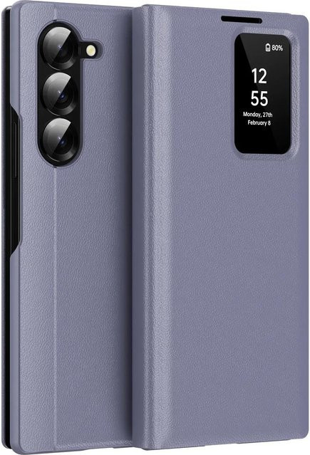 Hochwertige Business Glattlederhülle für Samsung Galaxy Z Fold 7 6 5 4 mit Smart LED HD Display in Purple - Bild 1