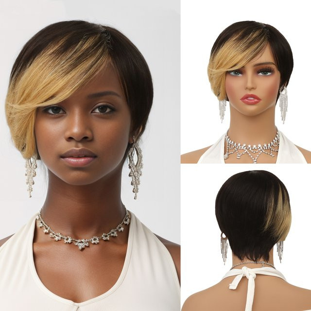 Suri Hair Pixie Cut Echthaar Perücke, 1b/27, blonde Farbe - Bild 1