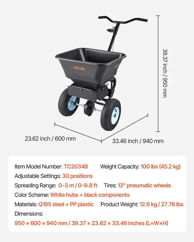 Buying Solutions MB Rasenstreuer mit 45 kg Fassungsvermögen und All-Terrain-Luftreifen für die Rasenpflege - Bild 6