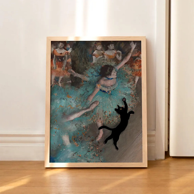 SHENCHEN Wanddruck Schwarze Katze im Degas-Ballerina-Stil als dekoratives Gemälde in Schwarz und Multicolour - Bild 1