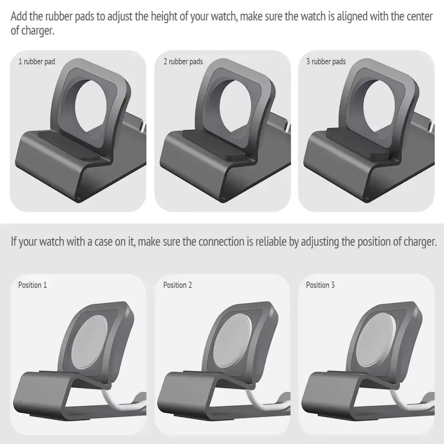 CAOWTAN Ladeständer für Apple Watch, Aluminium, Silikon, Schwarz - Bild 4
