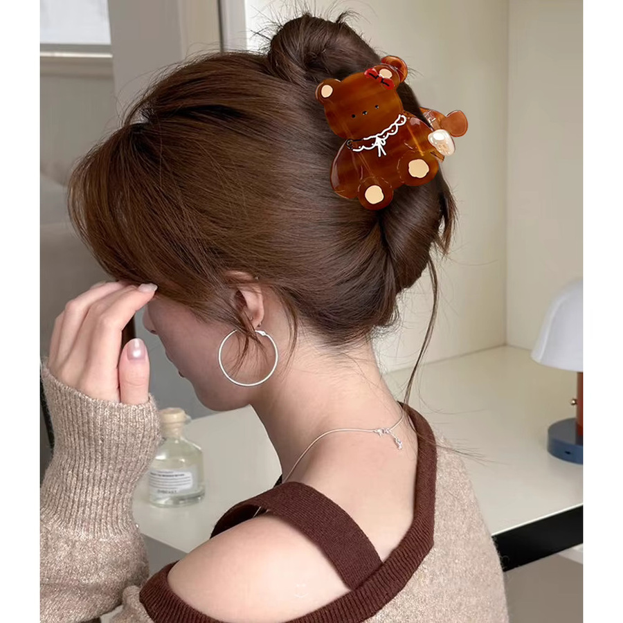 MEPHINA Haar-Accessoire Bären-Klauenklammer, braun und weiß, Damen - Bild 3