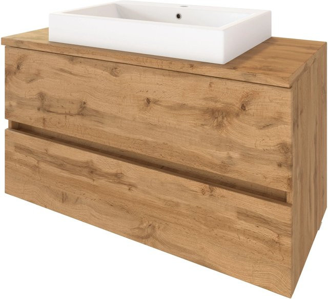Held Möbel Einzelwaschtisch Ferrara 100 cm Eiche Natur mit Softclose und Keramikwaschbecken - Bild 1