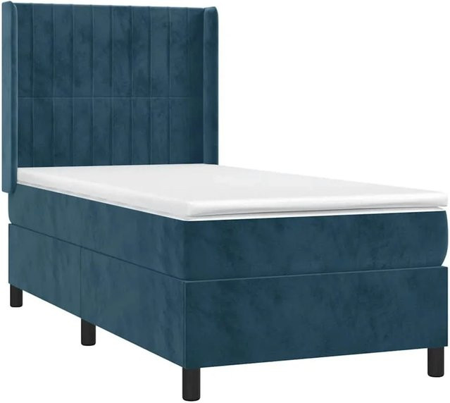 vidaXL Boxspringbett mit Matratze in Dunkelblau, Hybridbett mit LED-Unterbettbeleuchtung und USB-Ladeport aus Samt, B/T: 90 x 200 cm - Bild 1