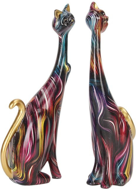 GoolRC 2er-Set abstrakte Katzenstatuen aus Harz in Schwarz und Multicolour für Schlafzimmer und Büro - Bild 1