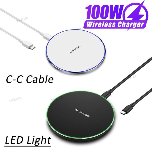 VIKEFON Schreibtisch-LED-Leuchte mit kabellosem Ladepad und USB-C Anschluss in Schwarz oder Weiß - Bild 1
