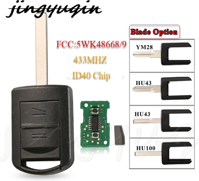 Jingyuqin Auto Fernbedienung Schlüssel für Opel Vauxhall Corsa C 2001-2007, 433MHz ID40 Chip 5WK48668 5WK48669 U100/43/46 YM28, Schwarz - Bild 1