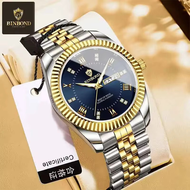 BINBOND Armbanduhr Herren, Quarz, Edelstahl, Blau, Silber - Bild 2