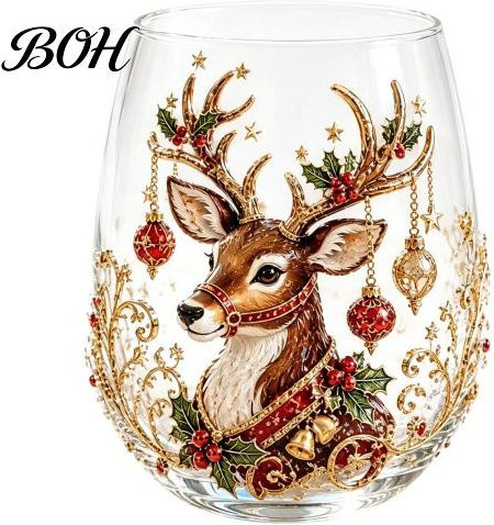 Transparenter Borosilikatglasbecher mit 3D-Weihnachtsmann-Muster und Baumkranz-Design - Bild 1