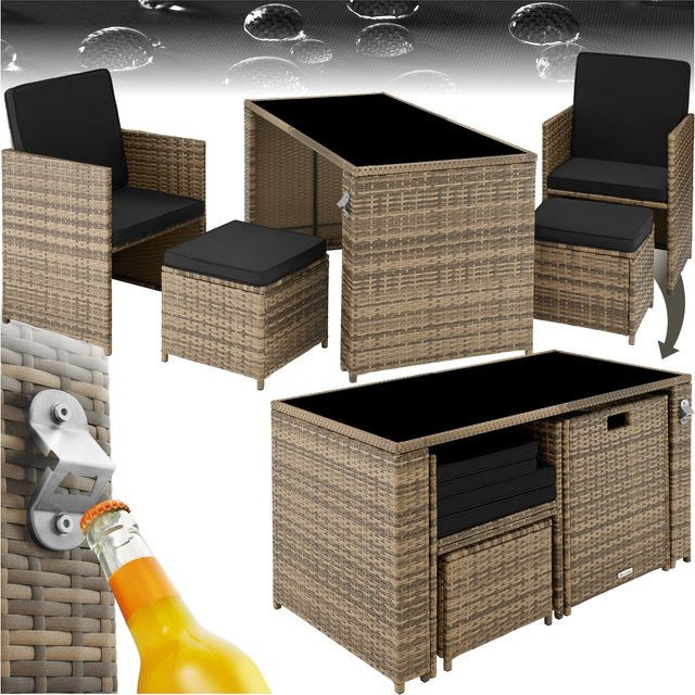 tectake Polyrattan Sitzgruppe für Garten und Außenbereich in Braun, Tisch und Stühle Set, B/T/H: 202 x 130,5 x 92,5 cm - Bild 1