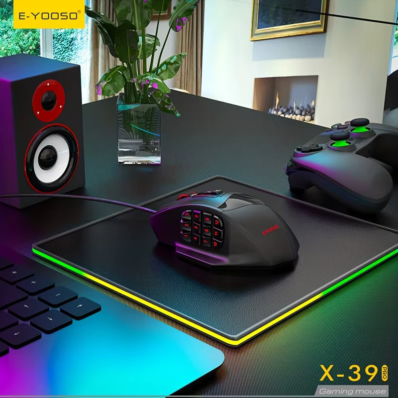 E-YOOSO X-39PRO Gaming-Maus mit optischem Sensor SG8960, ergonomische Esports-Maus mit seitlichen Tasten, Schwarz - Bild 3