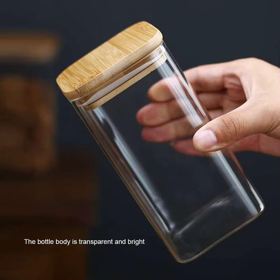 YEGBONG Glasbehälter mit Holzdeckel, transparenter Aufbewahrungsbehälter für Lebensmittel, Snacks oder Kaffee, luftdicht verschließbar - Bild 5