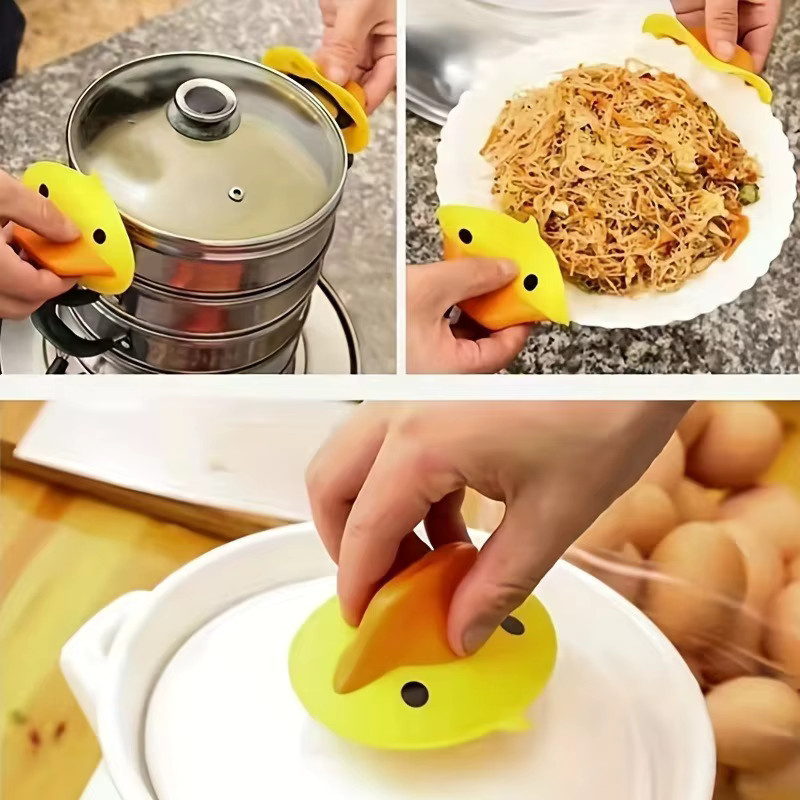 2 Stück Kijavtchen Silikon Topfhalter in Gelb, hitzebeständige Mini-Ofenhandschuhe für Küche und Backen - Bild 2