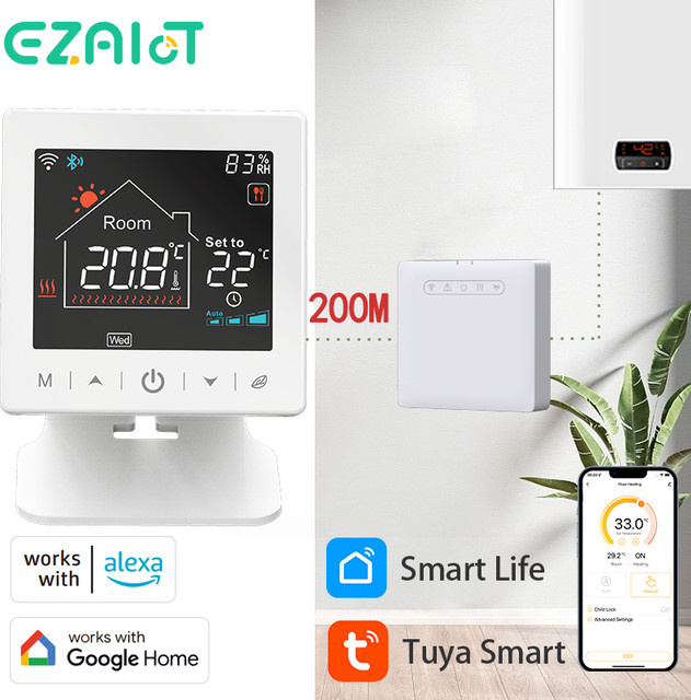 EZAIOT Smart Wireless Thermostat mit Wifi und Tuya App, Programmierbare RF Raumtemperatur Fernbedienung für Heizung und Gaskessel, kompatibel mit Alexa und Google Home, Weiß - Bild 1