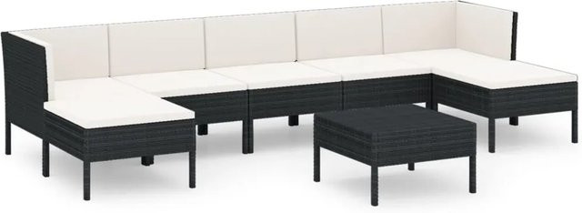 vidaXL 8-tlg Garten-Lounge-Set aus Poly Rattan in Schwarz mit Auflagen und Couchtisch - Bild 1