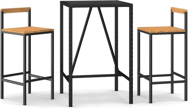 vidaXL 3-teiliges Gartenbar-Set in Schwarz aus PE-Rattan und Akazienholz mit Hartglas-Tischplatte - Bild 1
