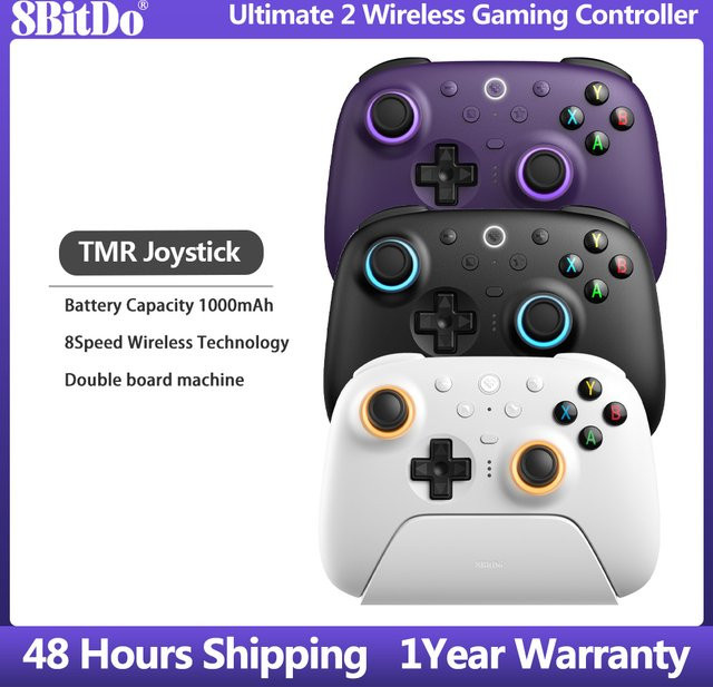 8BitDo Ultimate 2 Wireless Controller mit TMR-Joystick und Ladestation, Bluetooth/USB/2.4G Gamepad für Windows PC, Apple und Steam, Schwarz/Lila - Bild 1