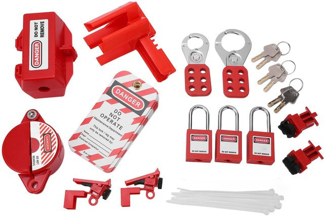 Elektrisches Lockout-Tagout-Kit Schaltschloss-Set mit Aufbewahrungstasche, Farbe: Rot, Material: Edelstahl - Bild 1