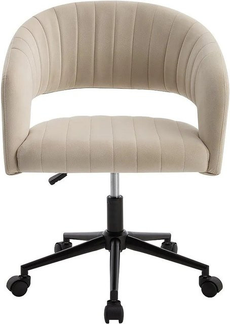 Vente-unique Bürostuhl Tiriesi ohne Armlehnen in Beige mit Samtbezug und Metallgestell, Höhe: 61 cm - Bild 1