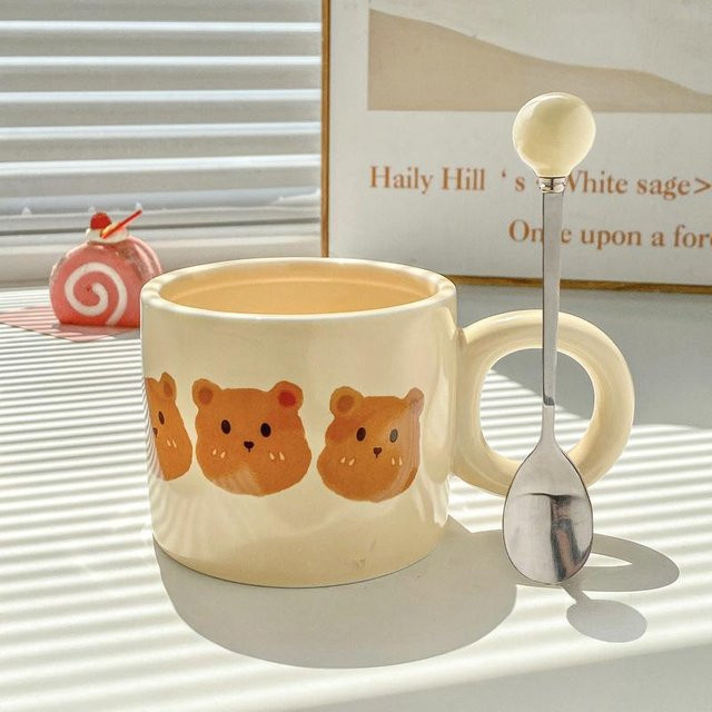 Yiran toy 1 Keramiktasse mit Löffel im Bär-Design, beige, 500 ml - Bild 1