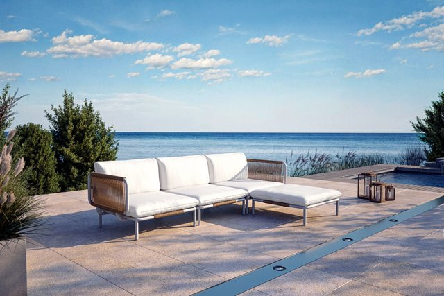 OUTFLEXX Visby Gartenlounge 4-teilig in Beige und Weiß mit Kissen und Ottomane aus Alu und Stahl - Bild 1