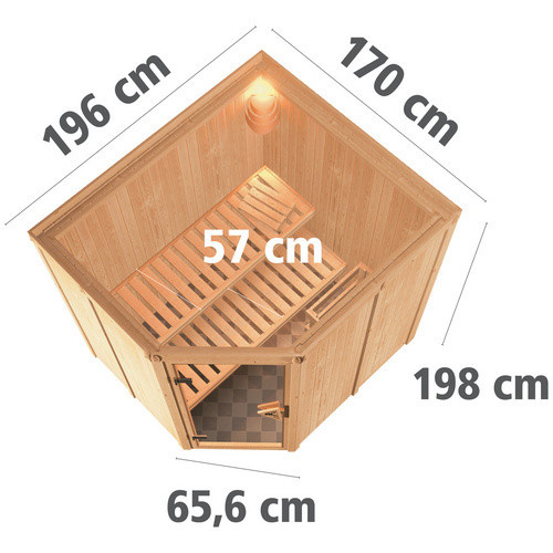 Karibu Sauna Talsen für 3 Personen in Beige inklusive 3,6 kW Saunaofen mit integrierter Steuerung, B/T/H: 198 x 170 x 196 cm - Bild 2