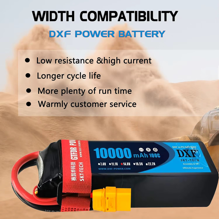 DXF LiPo 4S Akku 10000mAh 14,8V 100C mit XT90, EC5 und XT90S Anschlüssen in Schwarz für RC Modelle - Bild 3