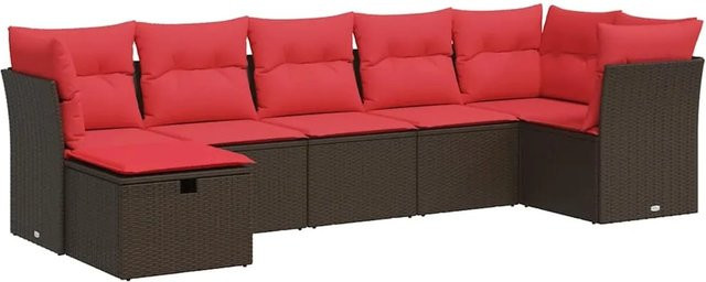 vidaXL 7-teilige Garten-Sofagarnitur in L-Form aus braunem Poly-Rattan mit Sitzkissen und Stauraum - Bild 1