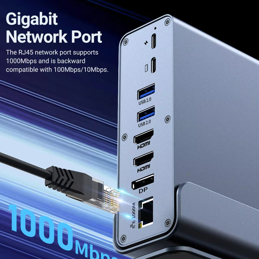Kebidumei 15 in 1 USB C Docking Station in Grau mit HDMI, DisplayPort 4K UHD, RJ45 Gigabit Ethernet, USB 3.0, PD 3.0, SD/TF Kartenleser und 3,5 mm Audio Anschluss - Bild 4