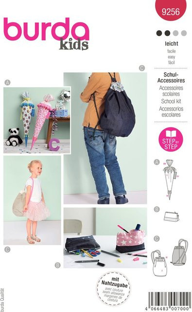 Burda Kids Schnittmuster Schultüte, Mäppchen und Turnbeutel Nr. 9256 - Bild 1