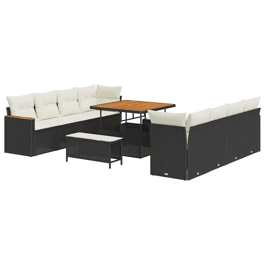 vidaXL Garten-Sofa-Set aus Polyrattan in U-Form mit 11-teiligem Zubehör, Schwarz und Beige - Bild 2