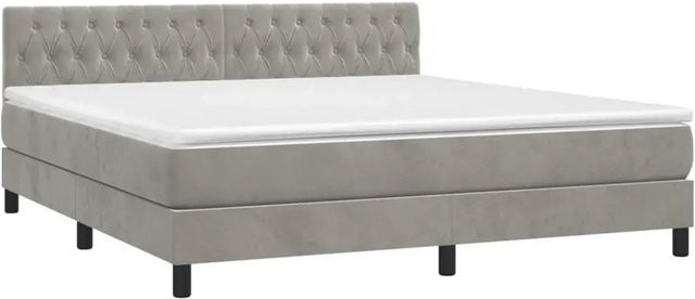 vidaXL Boxspringbett mit Matratze in Hellgrau und Weiß, Hybrid-Design aus Samt mit LED-Unterbettbeleuchtung und USB-Ladeport, B/T/H: 160 x 203 x 88 cm - Bild 1