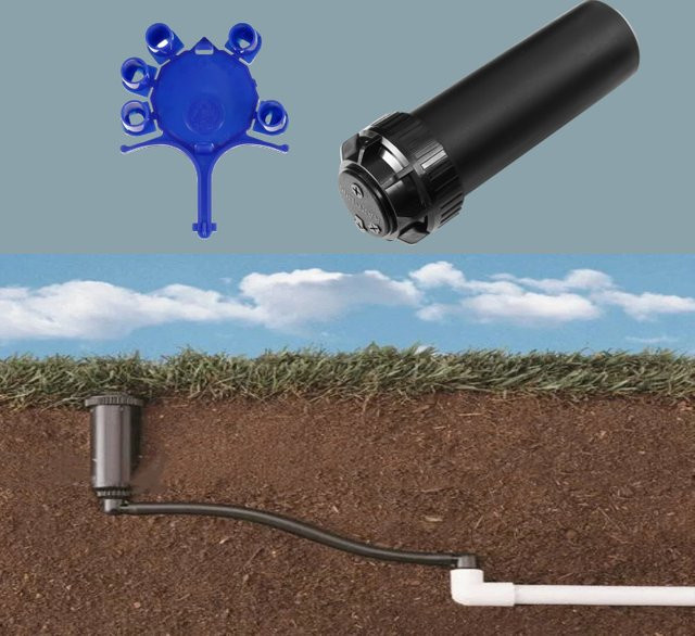 Adhere To Fly Verstellbarer unterirdischer rotierender Sprinkler in Schwarz mit 1/2 Zoll Innengewinde für Garten und Rasen - Bild 1