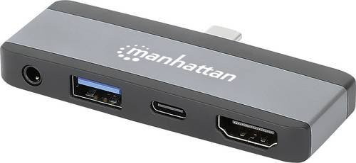 Manhattan 4-in-1 USB-C Dockingstation in Grau mit HDMI 4K UHD, USB-A, USB-C PD und 3,5mm Klinke - Bild 1