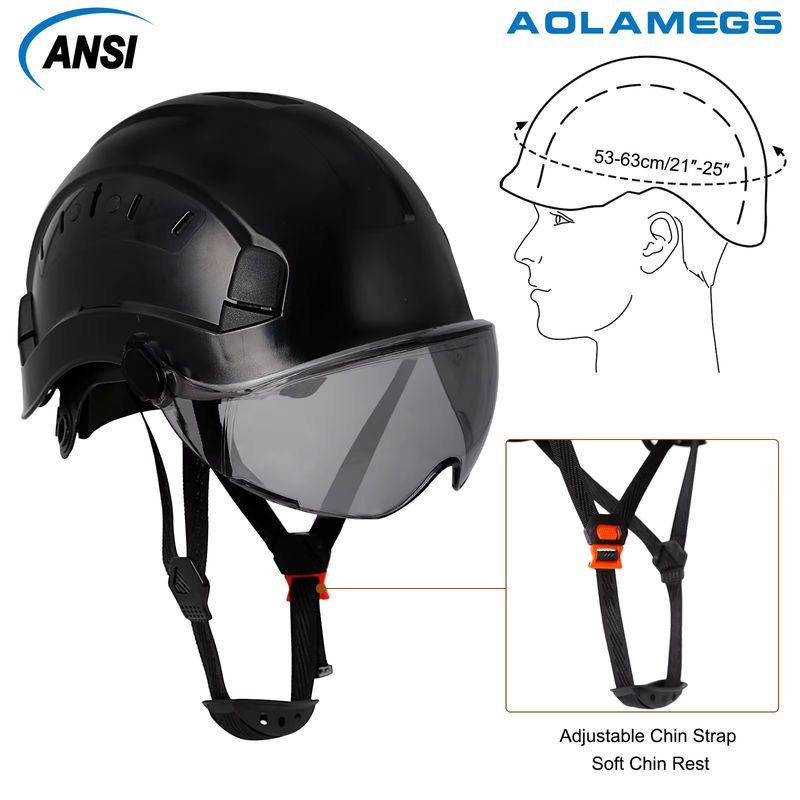 Aolamegs CE-Schutzhelm mit integrierter Schutzbrille aus ABS-Kunststoff in Rot oder Schwarz - Bild 2