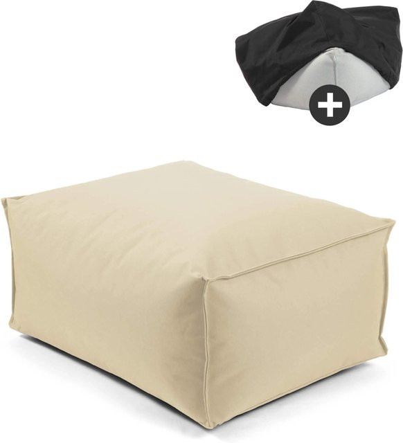 mokebo Outdoor Pouf Hocker in Beige mit wasserabweisender Schutzhülle und EPS-Perlen Füllung - Bild 1