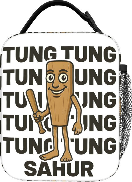 Tung Tung Sahur Isolierte Lunchtasche im japanischen Stil, Thermotasche und wiederverwendbarer Lunchbehälter in Weiß, One Size - Bild 1
