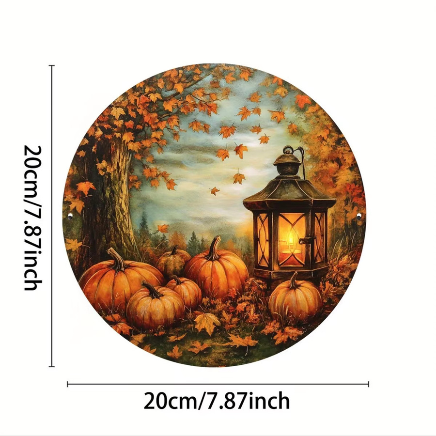 Potdemiel Metall-Wandkunst Herbstlaterne und Kürbis in Vintage-Optik, Orange/Mehrfarbig, B/H: 20,32 x 20,32 cm - Bild 4