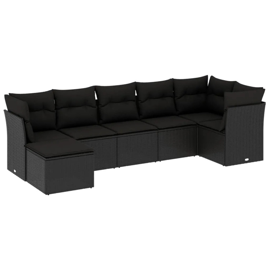 vidaXL 7-teilige Garten-Sofagarnitur in U-Form aus schwarzem Poly-Rattan mit Kissen und pulverbeschichtetem Stahlrahmen - Bild 2