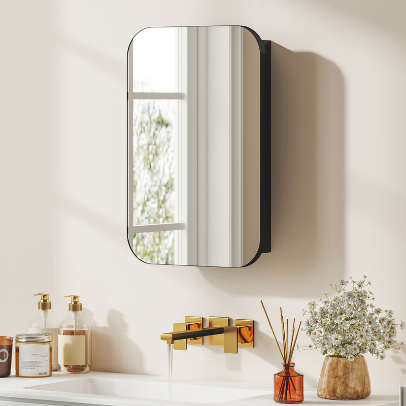 HOMCOM Spiegelschrank für das Badezimmer in Schwarz mit verstellbaren Regalen und Soft-Close-Türen, B/T/H: 40 x 10 x 60 cm - Bild 2