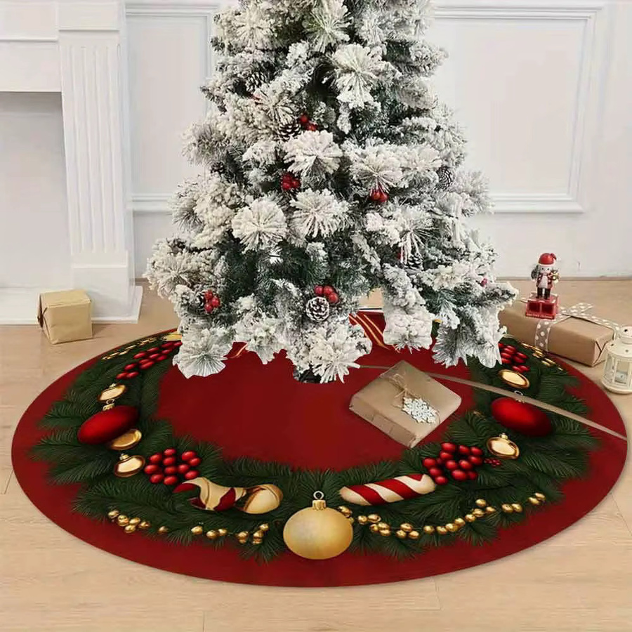 VIKAMA Weihnachtsbaum Kleid mit floralem Muster und bunten Kugeln, rot, Textil, Durchmesser: 90 cm - Bild 4