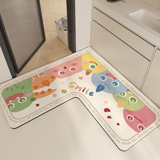 VIKAMA L-förmige Eck-Bodenmatte für das Badezimmer, rutschfest und schnell trocknend, Mehrfarbig, B/T: 60 x 60 cm - Bild 1