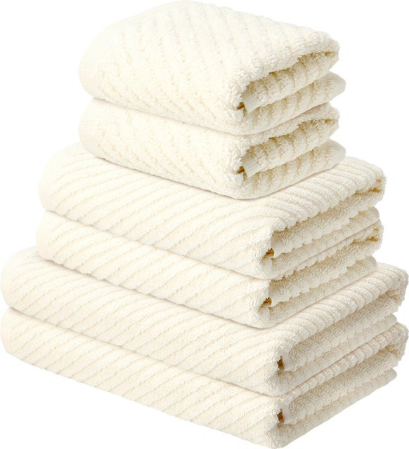 LIVARNO Frottier-Set 6-teilig aus Baumwolle in Beige mit Duschtüchern, Handtüchern und Gästetüchern - Bild 1